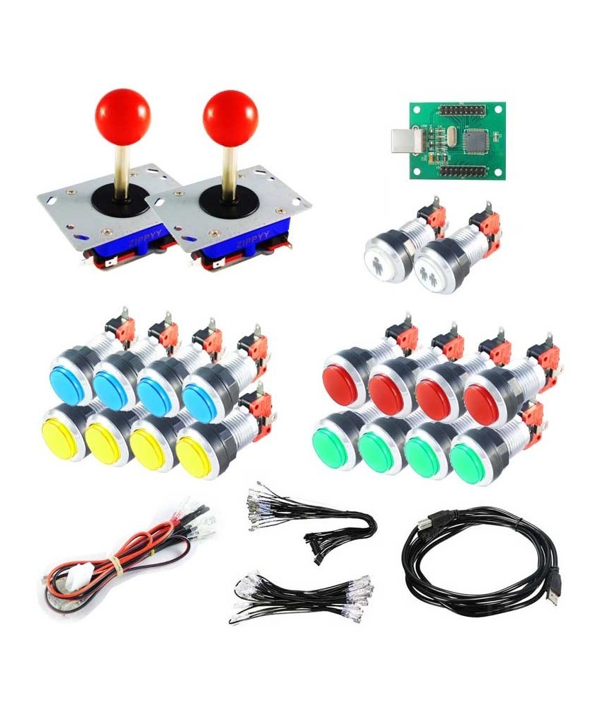 Kit 2 Joysticks 17 boutons Chromés à LED & encodeur USB