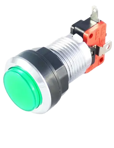 [bou013] Bouton vert chromé à LED de 28 mm